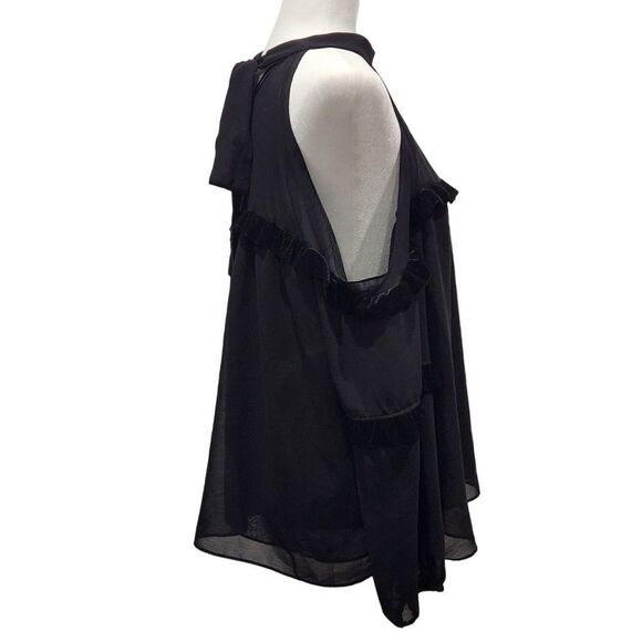 MISA Los Angeles Black Pippa High-Neck Cold-Shoulder Blouse, M - Picture 5 of 12